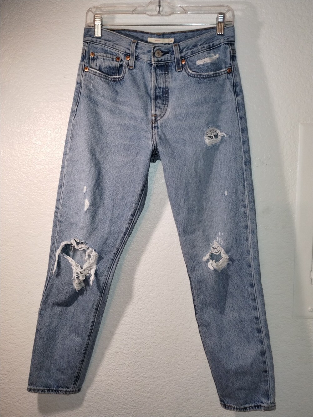 Levi's Wedgie Fit Jeans Size 28 Light Wash Distressed Holes